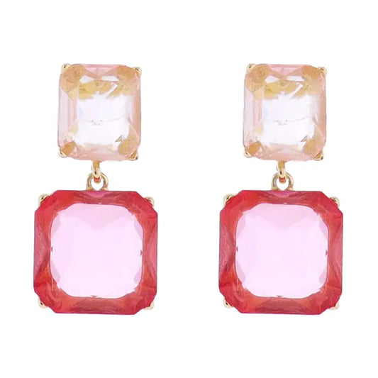 Pink Crystal Square Earrings