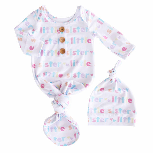 Newborn Baby Knot Gown & Hat Set | Little Sister