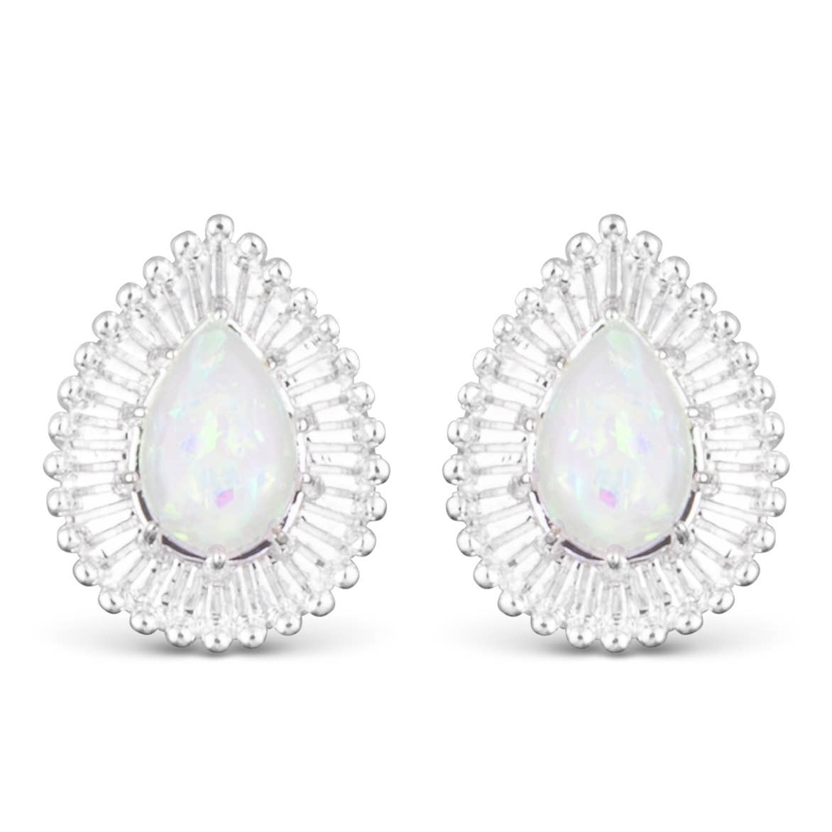 Teardrop Opal Stud Earrings -  Silver