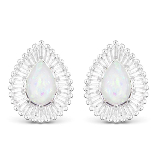 Teardrop Opal Stud Earrings -  Silver