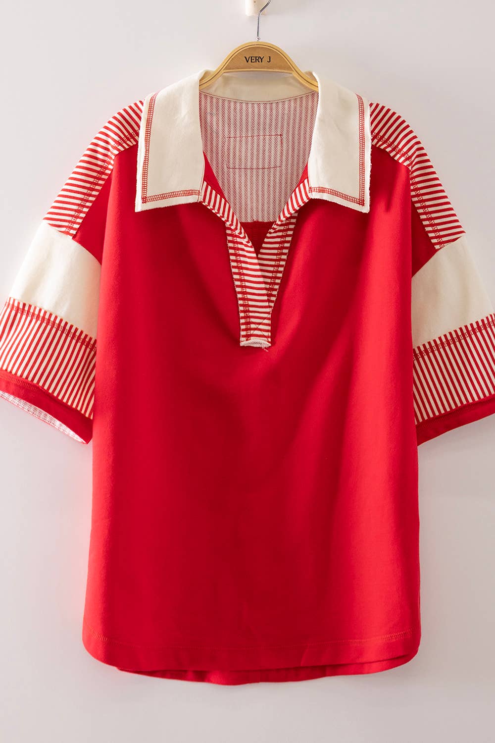Red Oversized Half Sleeve Casual Knit Top