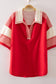 Red Oversized Half Sleeve Casual Knit Top