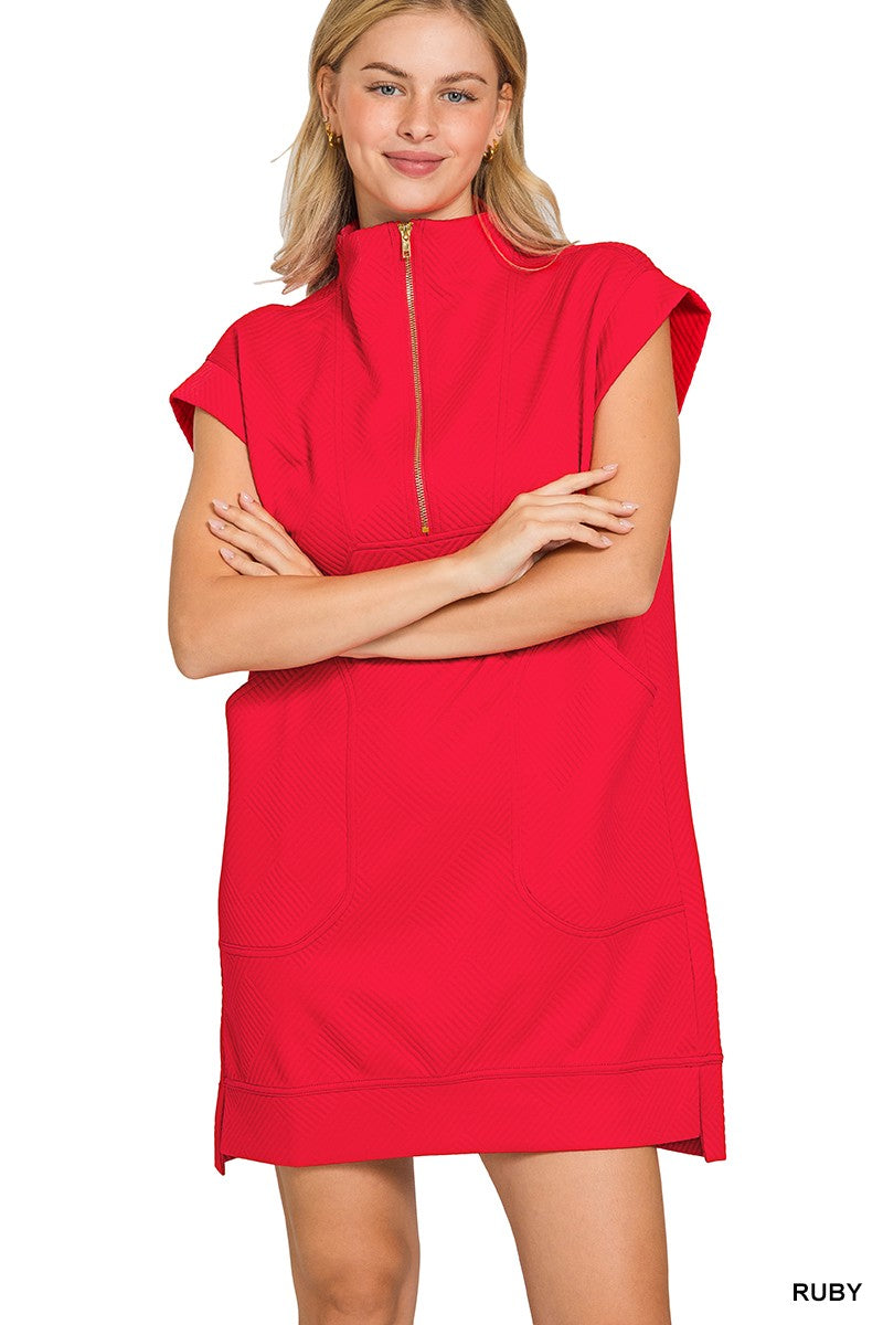 Quarter Zipper Mini Dress - Ruby