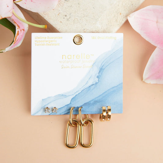 Double Linked Hope Trio Gold Earrings