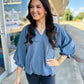 Steel Blue V Neck Top