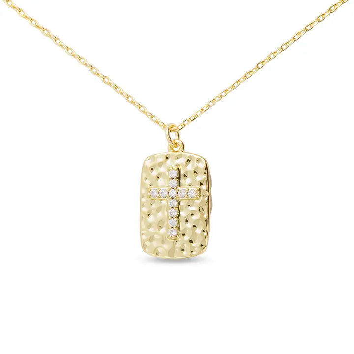 Gold Hammered Pendent Cross Necklace