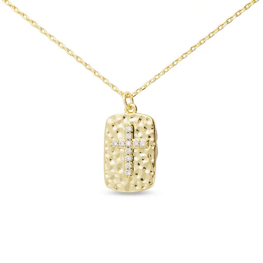 Gold Hammered Pendent Cross Necklace
