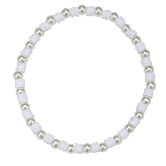 White Pearl Rubber Beaded Stretch Bracelet