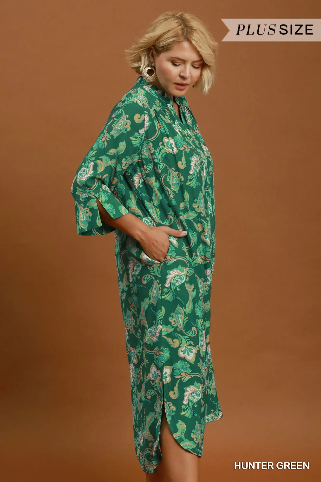 Hunter Green Paisley Print Maxi Shirt Dress +