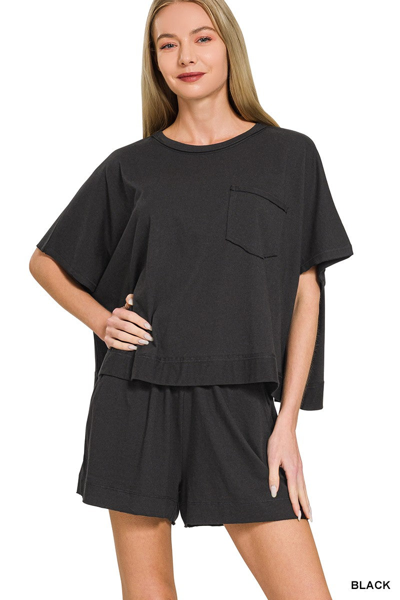 Exposed Seam Boxy Top & Short Set - Black