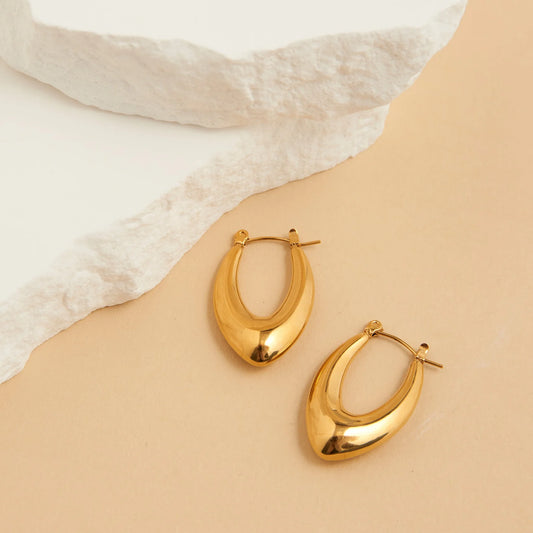 Oval Pointed Gold Hoop Earrings