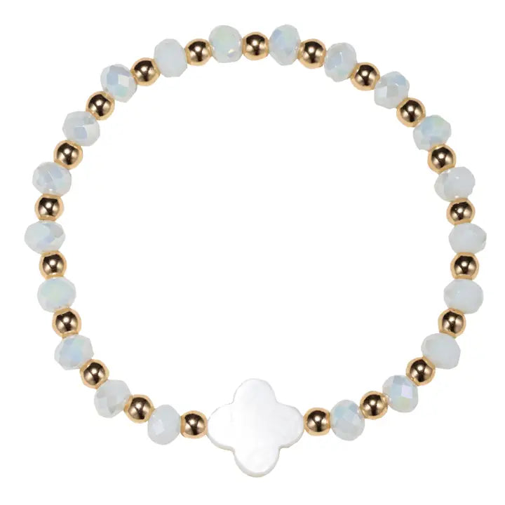 White Faceted Beaded Stretch Bracelet - White Clover