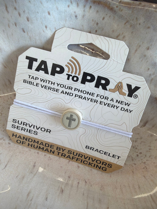 Tap to Pray - Bungee Bracelet - Vanilla + Cross