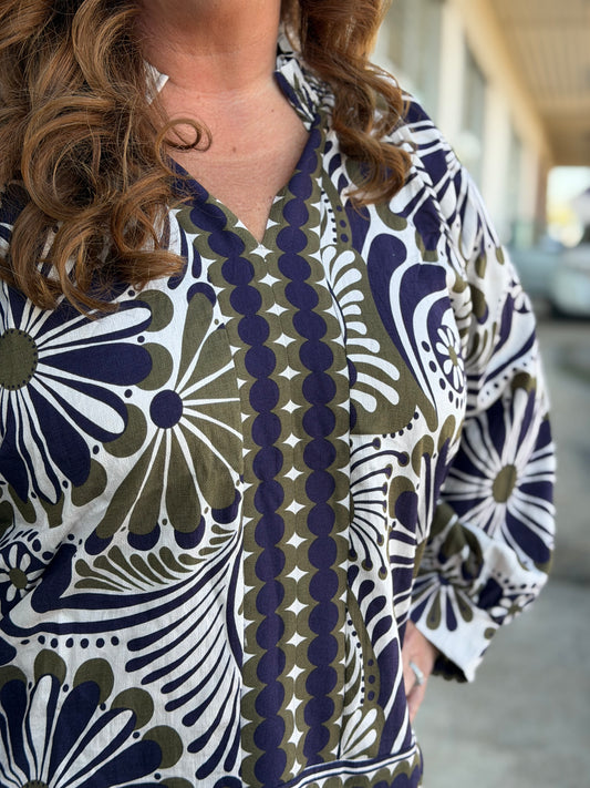 Olive Mixed Floral Print Top