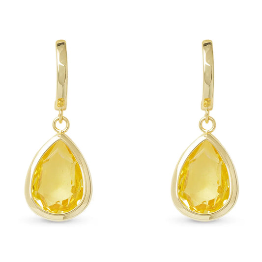 Gold Crystal Citrine Large Teardrop Earrings
