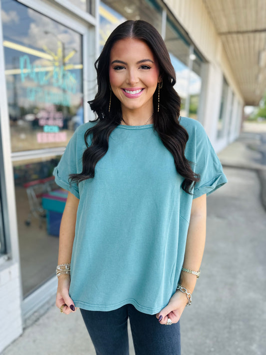 Sage Mint Oversized Rolled Sleeve Tee
