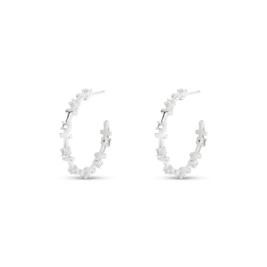 Silver Infinity Cross Hoop Earrings