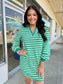 Pop of Color V Neck Striped Long Sleeve Mini Dress