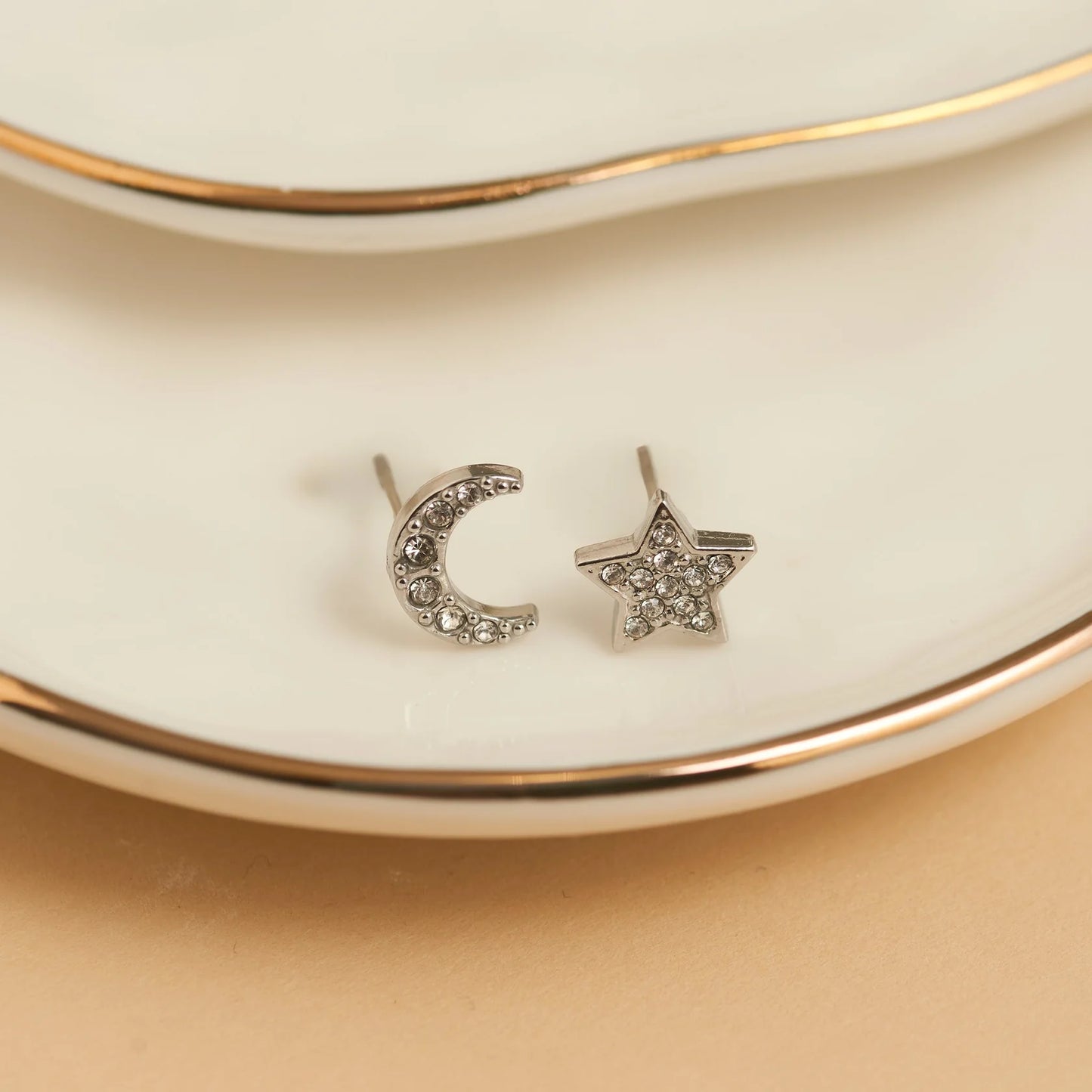 Silver Star And Moon Stud
