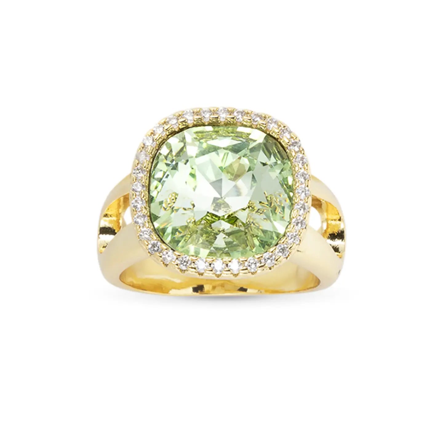 Gold Large Crystal Green Ring