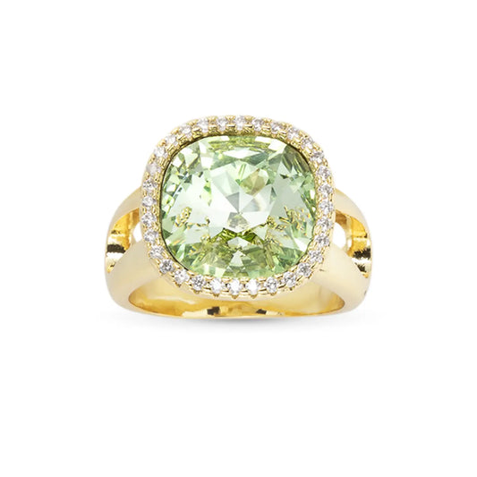 Gold Large Crystal Green Ring