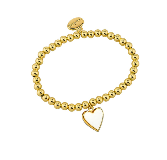 5MM Gold Ball With White Heart Charm