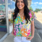 Leopard Print Ruffled V Neck Crinkled Blouse