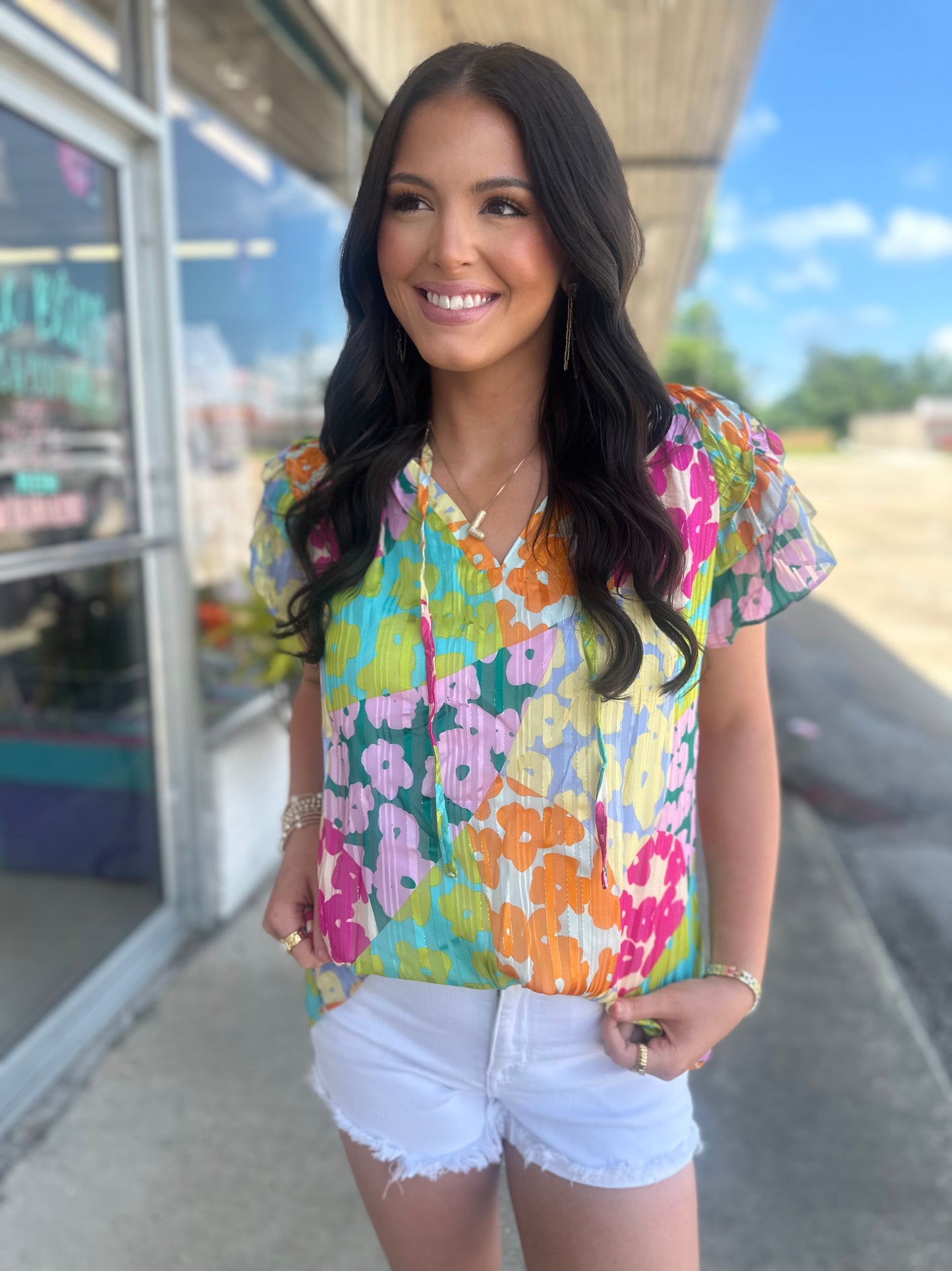 Leopard Print Ruffled V Neck Crinkled Blouse