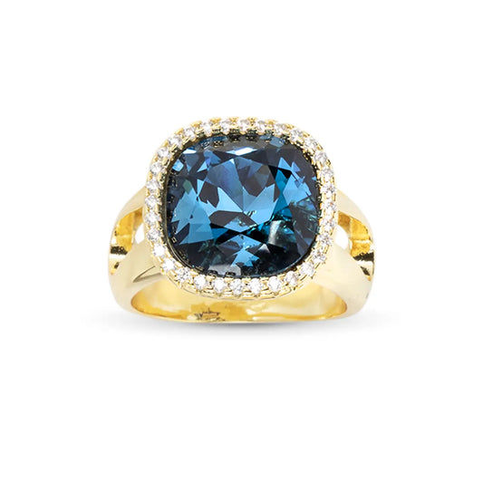 Gold Large Crystal Blue Ring