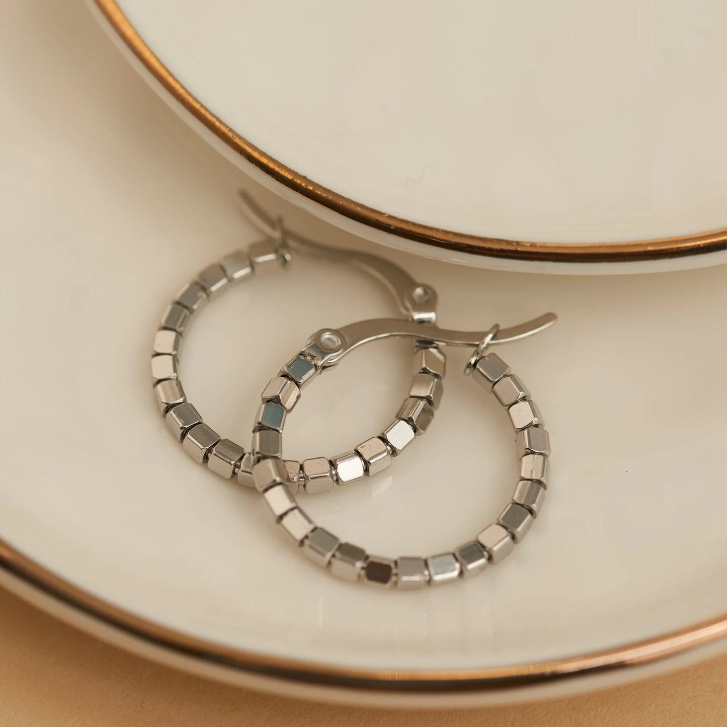 Silver Square Beaded Hoop