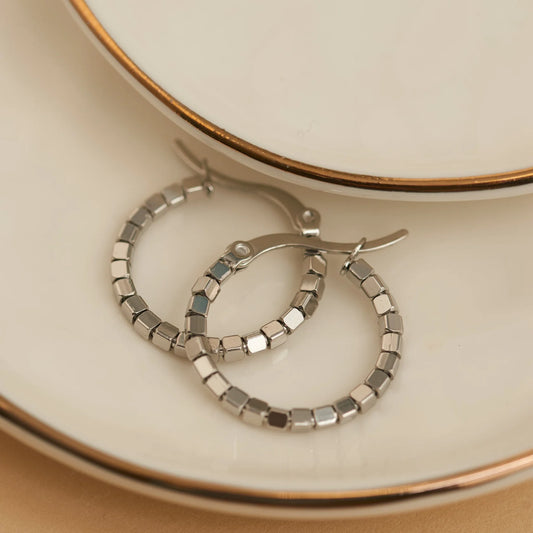 Silver Square Beaded Hoop