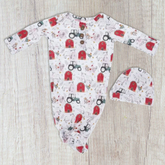 Down On The Farm Infant Gown & Beanie Set