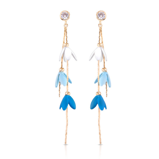 Gold/CZ Blue Ombre Lily Bells Drop Earrings