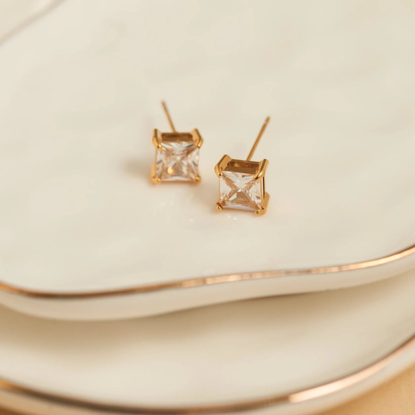 6MM Square Cubic Gold Stud