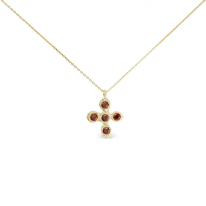Gold Red Stone Cross Necklace