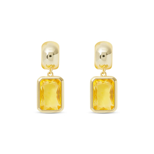 Gold Crystal Topaz Rectangle Earrings