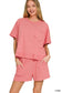 Exposed Seam Boxy Top & Short Set - Heather Red