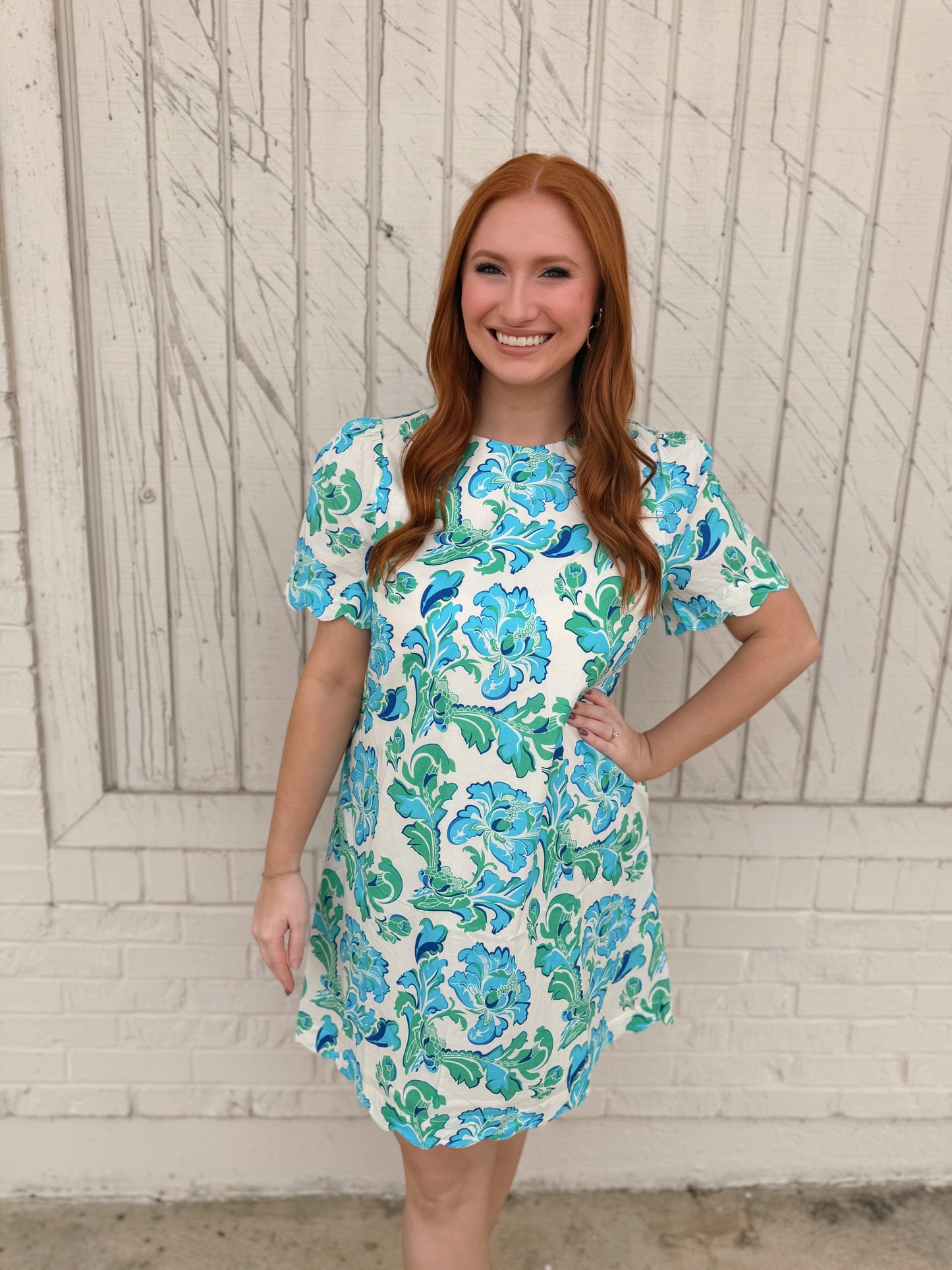 Aqua Mix Printed Round Neck Mini Dress