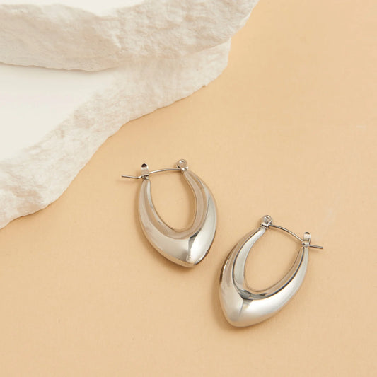 Oval Pointed Silver Hoop Earrings