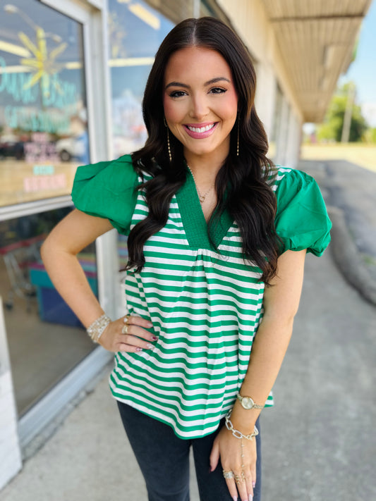 Kelly Green Puff Sleeve Top