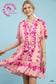 Pink Floral Tie-Waist Mini Dress