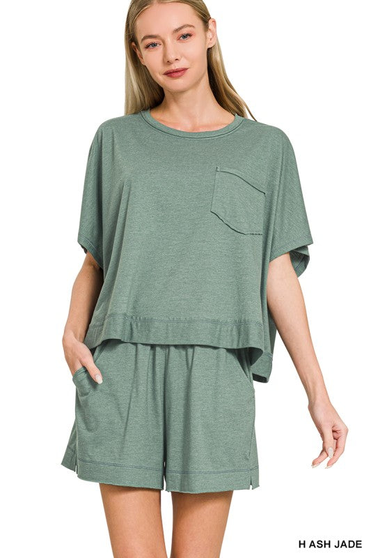 Exposed Seam Boxy Top & Short Set - Heather Ash Jade