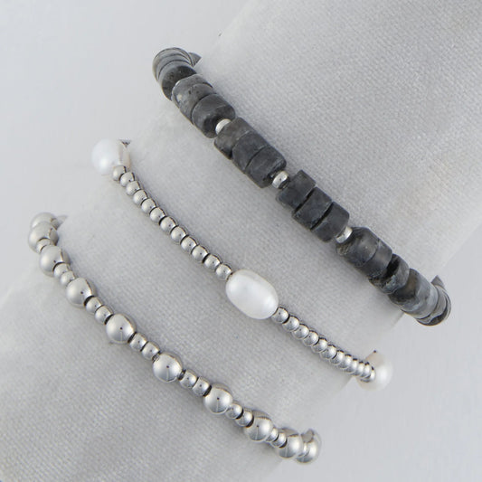 Silver Pearl Bracelet Set