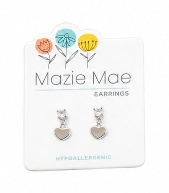 Silver Heart Drop Earrings