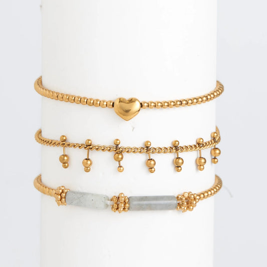Gold Heart Beaded Bracelet Set
