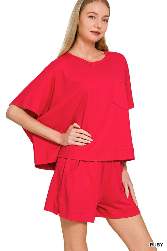 Exposed Seam Boxy Top & Short Set - Ruby