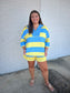 Half Zip Tee / Casual Short Set - Yellow Stripe