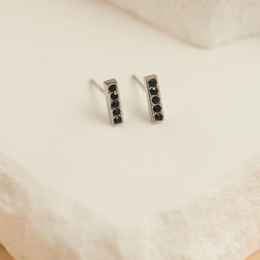 Silver Black Gem Bar Stud