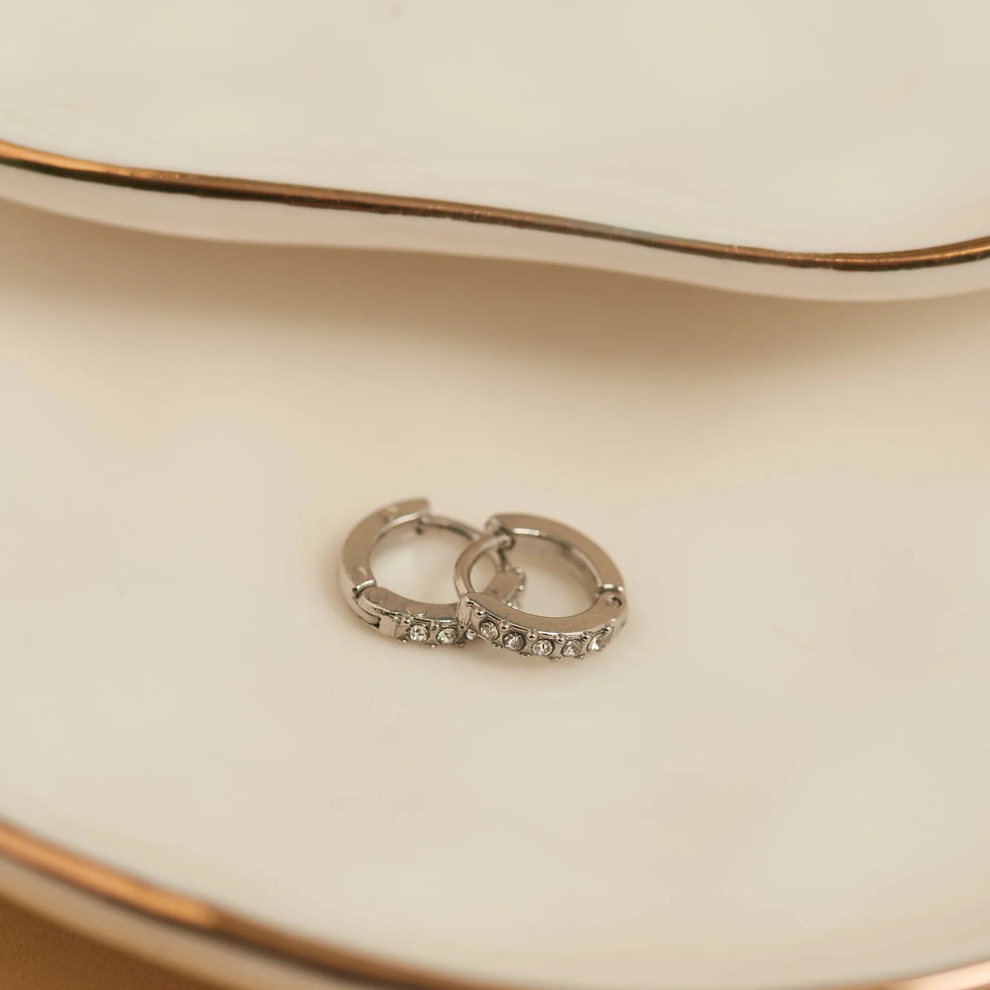 Pave Huggie Silver Hoop