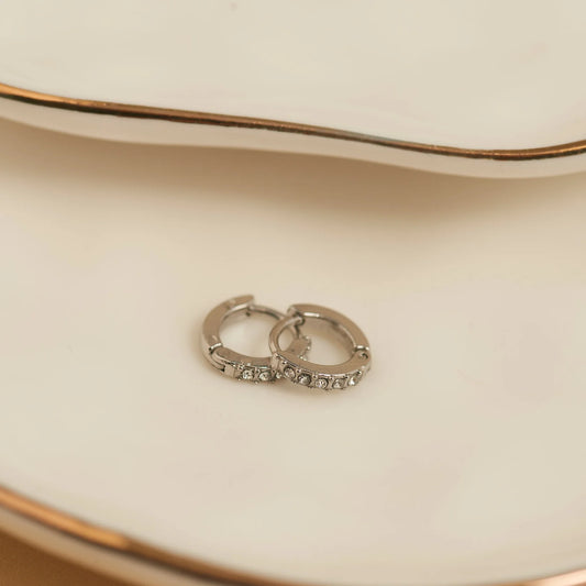 Pave Huggie Silver Hoop
